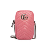 thumbnail GG Pink Calfskin Marmont Mini Phone Holder Bag - L'UXE LINK