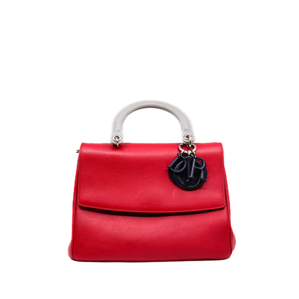 Small Be Dior with Grey Top Handle Calfskin Red/Navy Phw with Strap