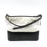 thumbnail Medium Gabrielle Quilted Aged Calfskin In White/Black Hobo Handbag Seri 25 - L'UXE LINK