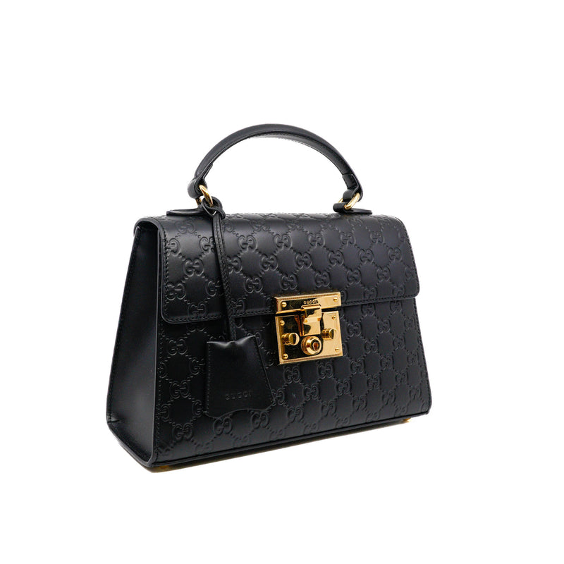 padlock top handle bag in double G leather black ghw - L'UXE LINK