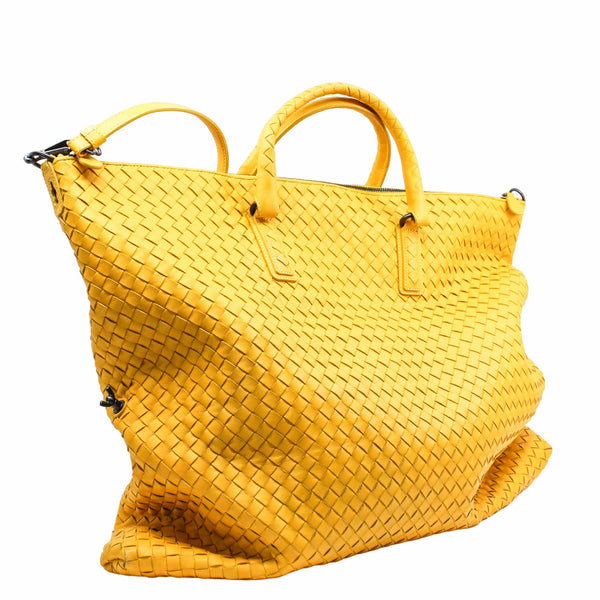 Convertible Flat Zip Tote Intrecciato Nappa Large Leather Yellow - L'UXE LINK