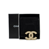 thumbnail Medium CC Logo Brooch With Pearl/Crystal GHW