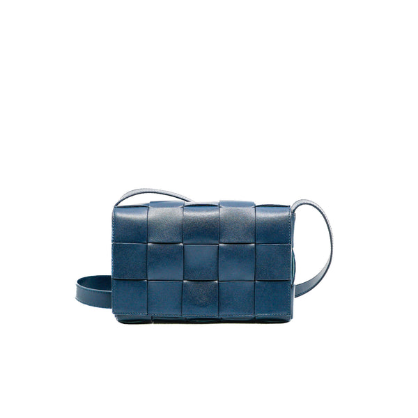 Classic Cassette In Blue Intreccio Leather Cross Body Bag PHW - L'UXE LINK