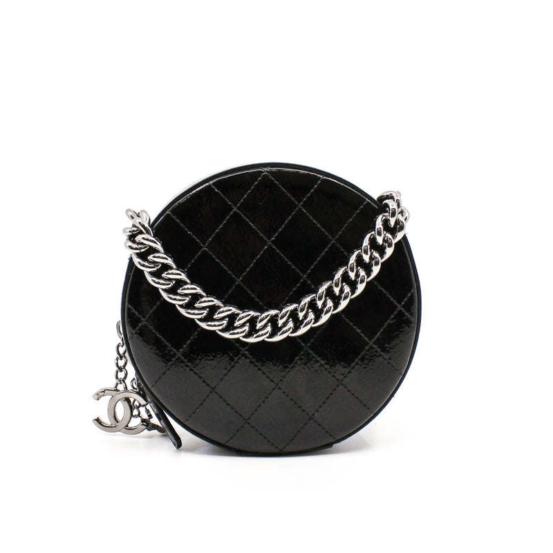 Round As Earth Black Patent Leather Crossbody Bag PHW Seri 28 - L'UXE LINK