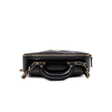 thumbnail Mini Vanity Case With Top Handle In Black Shiny Lambskin Quilted Bag GHW - L'UXE LINK