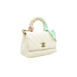 thumbnail Mini Coco Handle White Lambskin Leather GHW Seri 31 With Twilly - L'UXE LINK