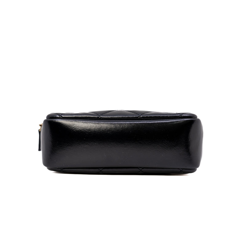 Mini Vanity Case With Top Handle In Black Shiny Lambskin Quilted Bag GHW - L'UXE LINK