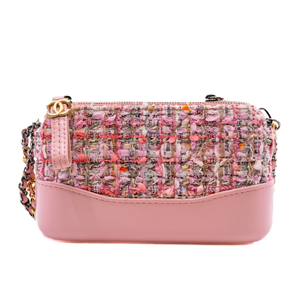 Pink Gabrielle In Tweed And Leather Clutch On Chain Bag Multi Hardware Seri 27 - L'UXE LINK