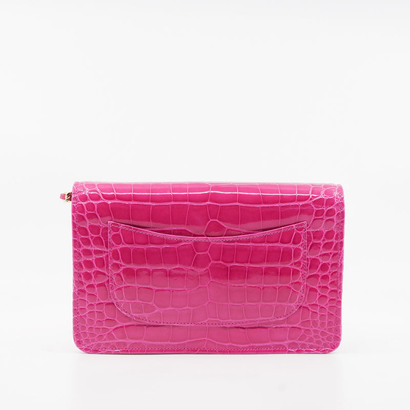 Wallet On Chain Alligator Leather In Pink GHW Seri 24