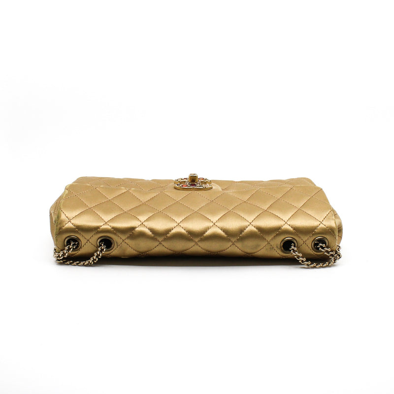 Limited Edition Gold Quilted Satin East West Single Flap Bag GHW Seri 12