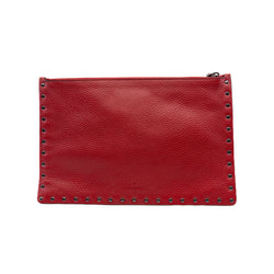 Black Rockstud Red Calfskin Zip-Up Clutch Bag