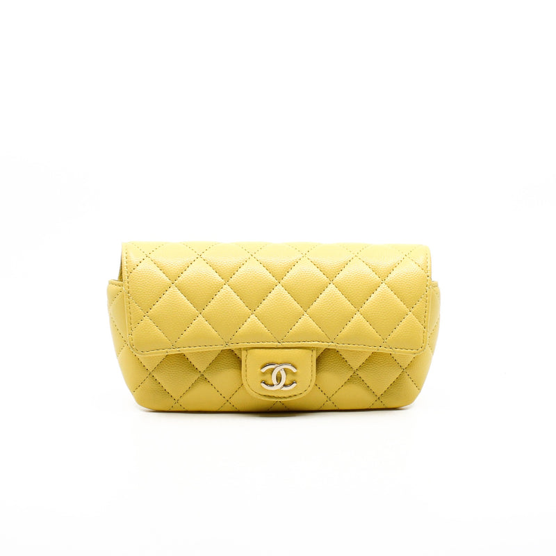 Yellow Caviar Leather Quilted Glasses Case With Chain PHW Seri 30