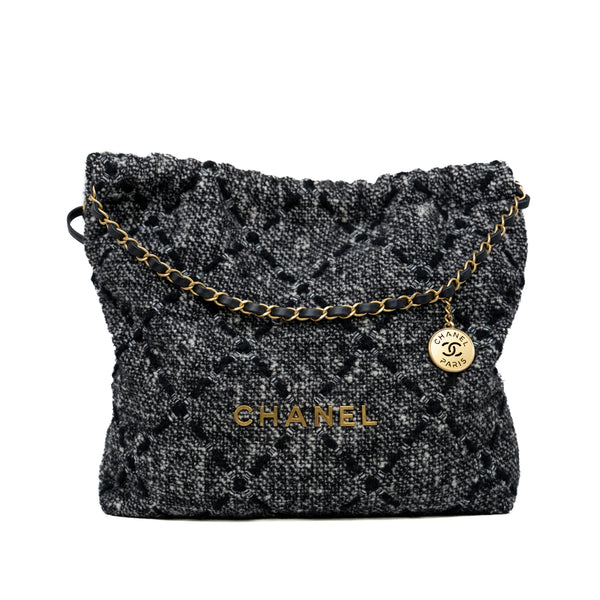 22 Bag Medium In Knitted Woolen Grey/Black GHW