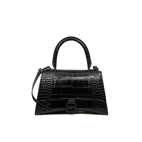 Hourglass Small Crocodile-Effect Leather Top Handle Bag