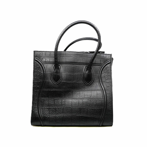 Medium Phantom Luggage In Black Croc Embossed Leather Tote Bag GHW - L'UXE LINK