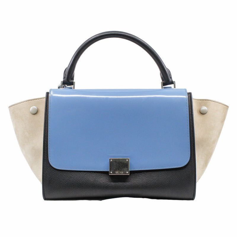 TRAPEZE HANDLE BAG SMALL BLUE PATENT PHW