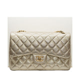 thumbnail Jumbo Classic In Gold Quilted Perforated Lambskin Double Flap Bag GHW Seri 20 - L'UXE LINK