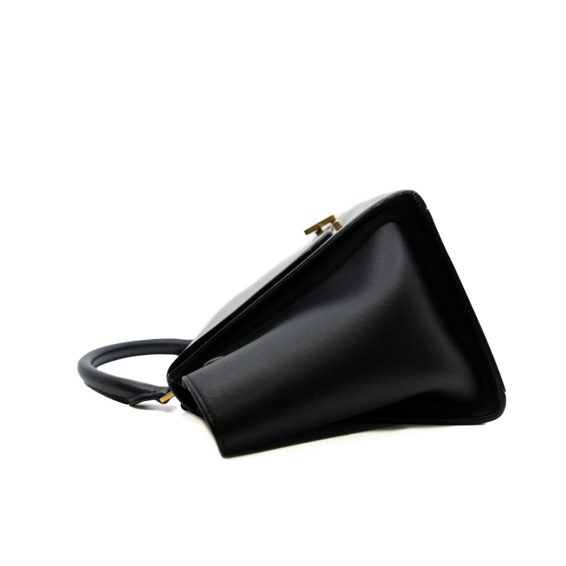 Small Trapeze Black Calfskin and Suede Handbag GHW With Strap - L'UXE LINK