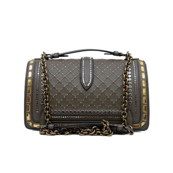 limited flap bag with studs in leather grey ghw/phw - L'UXE LINK