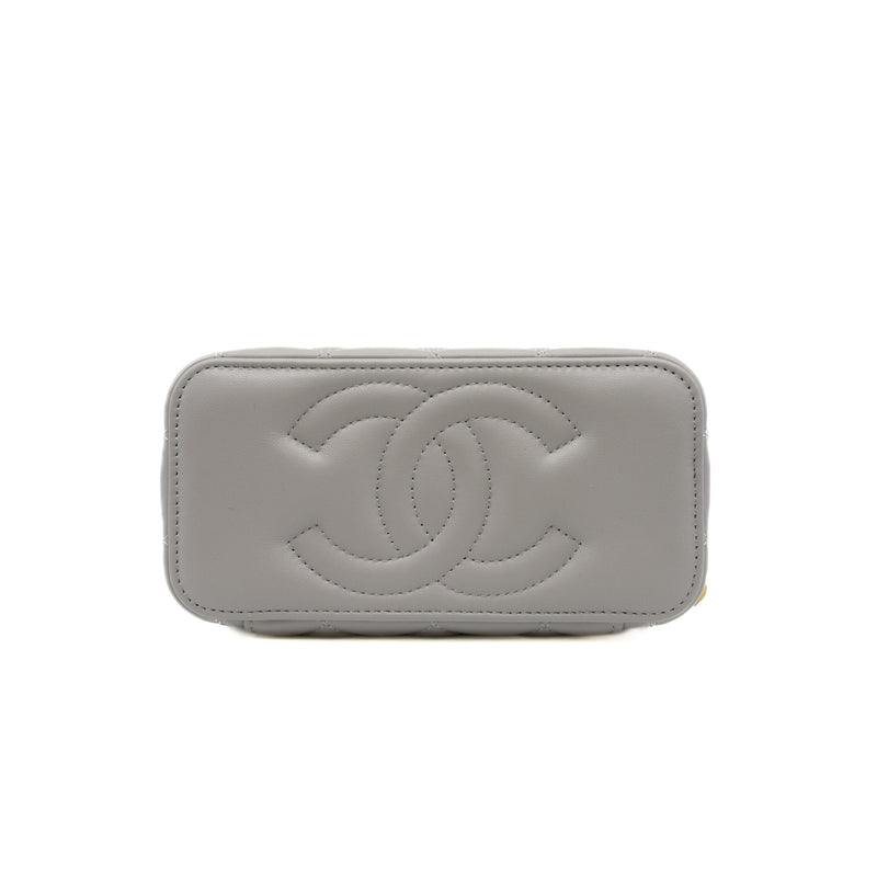 Lambskin Quilted Pearl Crush Small Vanity Case with Chain Grey Ghw #HL3 - L'UXE LINK