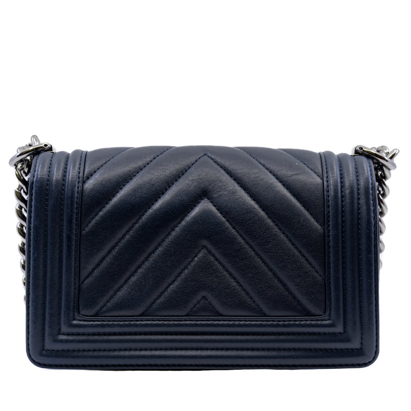 Small Leboy In Navy Calfskin Leather Bag PHW Seri 26 - L'UXE LINK