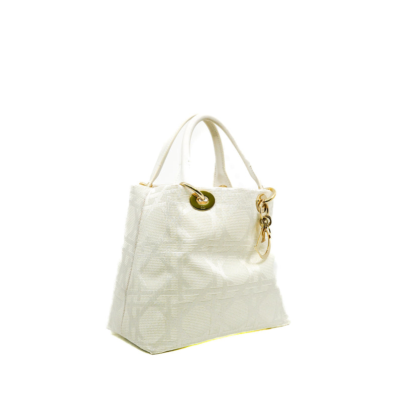 Canvas Cannage White Small Soft Lady Dior Shopping Tote GHW