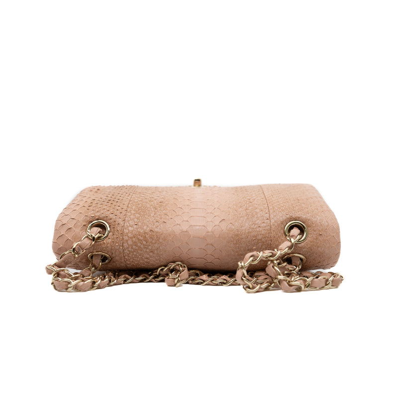 Medium Double Flap Python Leather In Nude Pink GHW Seri 17 - L'UXE LINK