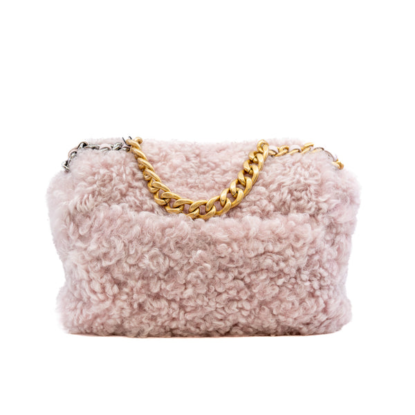 Small 19 Pink Fur Fleece Flap Bag Multi Hardware Seri 30 - L'UXE LINK