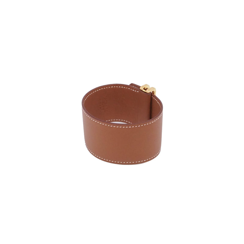 Elan cuff bracelet in leather gold ghw - L'UXE LINK