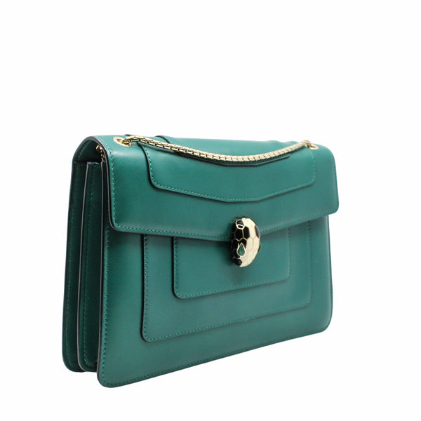 SERPENTI DOUBLE FLAP CHAIN BAG GREEN GHW - L'UXE LINK