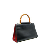 thumbnail Nymphaea Bamboo Handle In Black Cowhide Leather Handbag GHW With Strap - L'UXE LINK