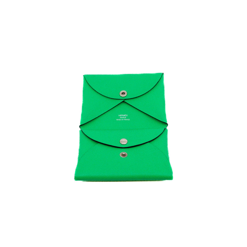 Calvi Duo Compact Card Holder Epsom Leather In Vert Comics - L'UXE LINK