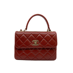 trendy CC flap bag with top handle in lambskin orangered ghw seri23