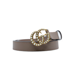 Marmont Lady Belt With Pearl In Leather Beige GHW Size 80