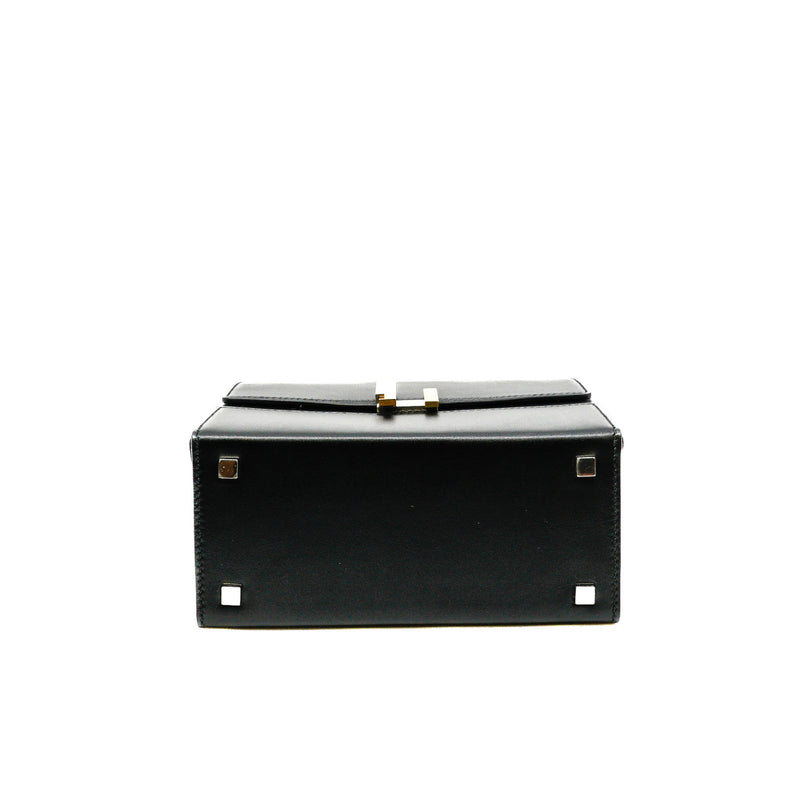 Cinhetic Box Bag Black Top Handle In Tadelakt Leather Multi Hardware C Stamp - L'UXE LINK