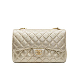 thumbnail Jumbo Classic In Gold Quilted Perforated Lambskin Double Flap Bag GHW Seri 20 - L'UXE LINK