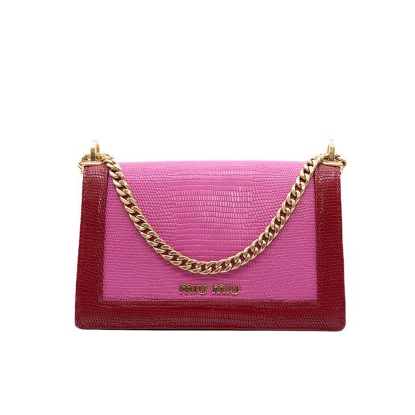 small flap bag in Calfskin Lizard Embossed red/pink ghw - L'UXE LINK