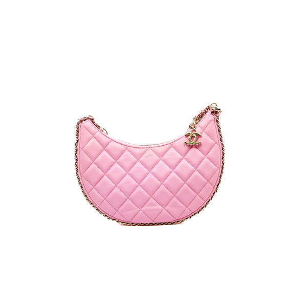 Small Pink Matelasse Coco Mark Chain Lambskin Quilted Hobo Bag GHW Seri ENKUXXXX - L'UXE LINK