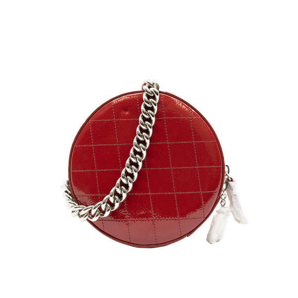 Red Patent Leather Round As Earth Evening Handbag With Chain PHW Seri 26 - L'UXE LINK