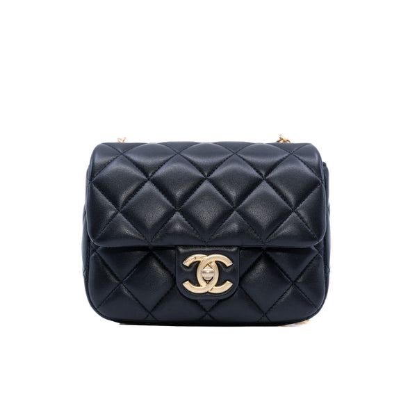 Mini Enamel Pearl Lambskin Quilted Charm Me Square Flap Black GHW - L'UXE LINK