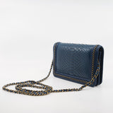 thumbnail Leboy Blue Wallet On Chain In Python Leather GHW Seri 24 - L'UXE LINK