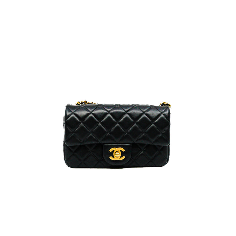 Mini Pearl Crush Black Lambskin Quilted Rectangular Flap Bag Seri 30