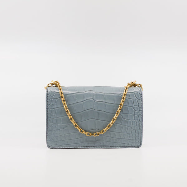 Medium J'adior In Grey Crocodile Leather Chain Flap Bag GHW - L'UXE LINK