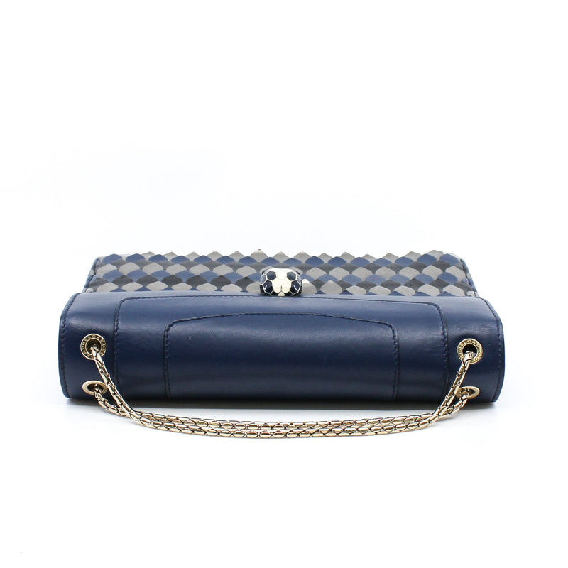 Serpenti Blue Calfskin Leather Snake Print Limited Edition Bag GHW - L'UXE LINK