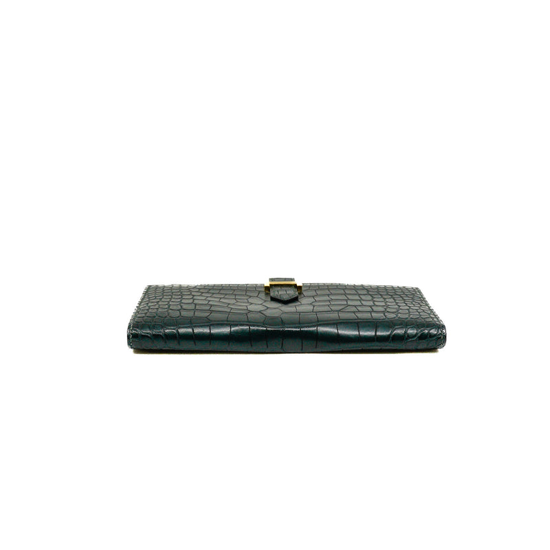 Bearn Long Wallet 6O Vert Cypress Crocodile GHW C Stamp