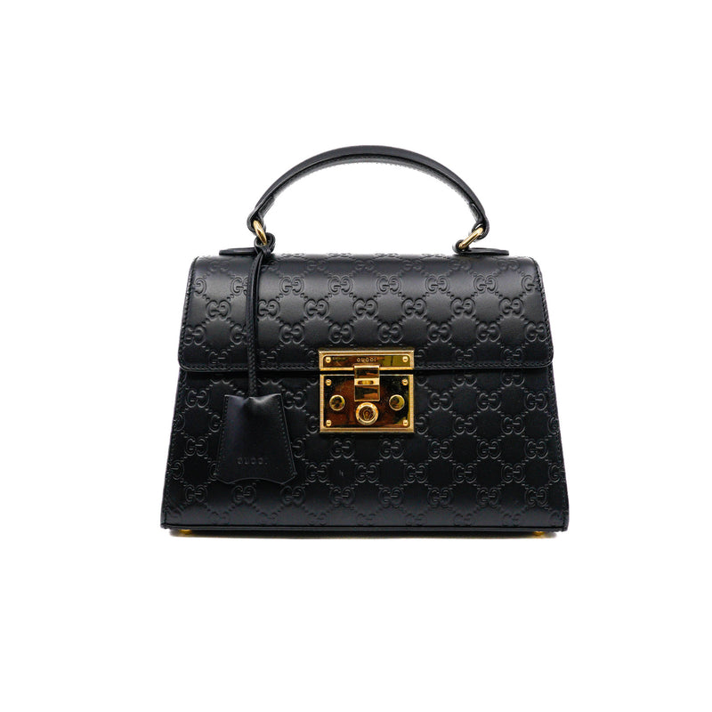 padlock top handle bag in double G leather black ghw - L'UXE LINK