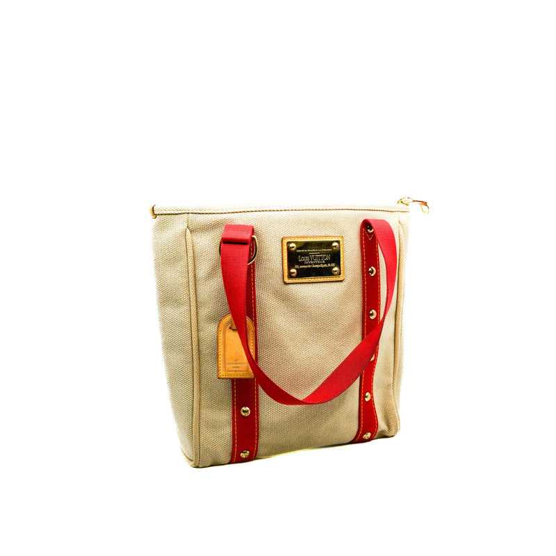 Antigua MM Canvas Beige/Red Tote Bag GHW - L'UXE LINK