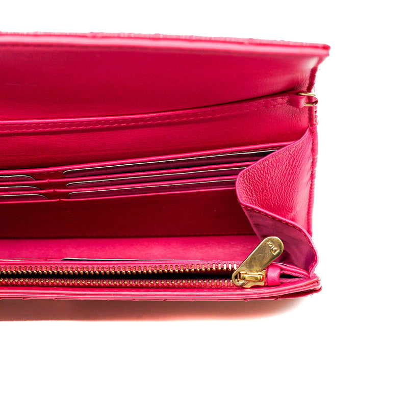 Lady Dior Cannage Pink Patent Leather Wallet on Chain GHW - L'UXE LINK