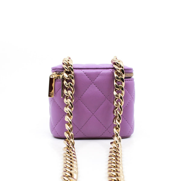 Mini Vanity Case In Purple Lambskin Leather With Coco Chain Bag GHW Seri 32 - L'UXE LINK