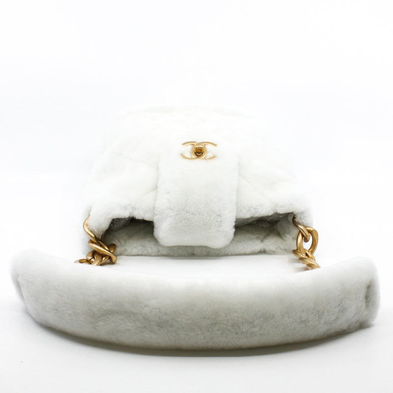 White Shearling With Fur Strap Bucket Bag GHW Seri 30